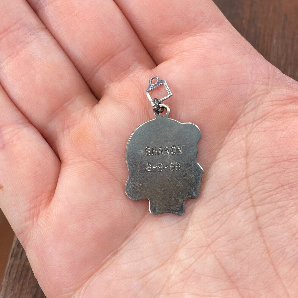 Vintage Concra 925 Sterling Silver "Sharon 6-9-66" Female Pendant Bracelet Charm